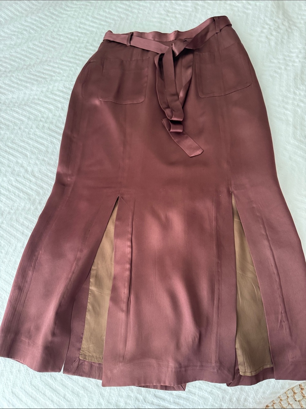 Tiger of Sweden Dusty Rose Satin Midi Skirt with Belt